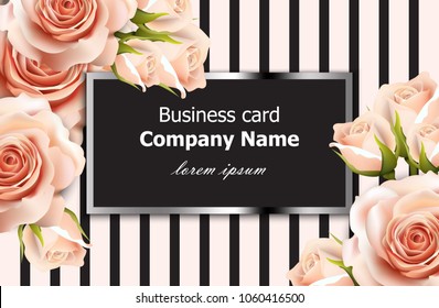 Business card Vector delicate roses floral background. Abstract elements decor. 3d realistic floral designs