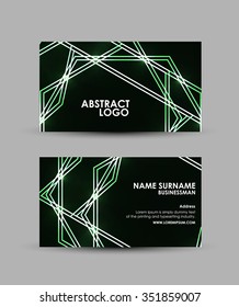 Business card vector design template.  Abstract green geometric shining pattern.