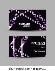 Business card vector design template.  Abstract purple geometric shining pattern.