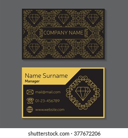 Business card. Vector editable template include front and back side, geometric seamless pattern and contact icons.
