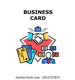 Business Card Vector Icon Concept. Business Card With Businessman Contact Information, E-mail And Mobile Phone Number. Paper Leaflet For Meeting And Greeting Partner Color Illustration