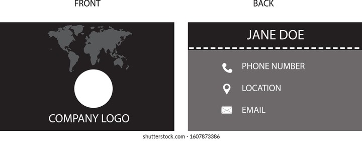 Business card vector illustration mock up. Black and grey color business card. Simple smart design. Business card with world map design.