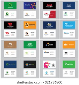 Business Card vector set with logo design for creative business, Education, Real estate, Car and Automotive, Ecology, Fashion brand, Technology brand identity.