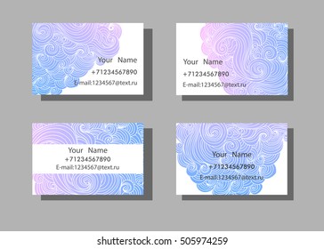 Business card. Vector template with Abstract hand-drawn pattern, waves.  Template Vector.