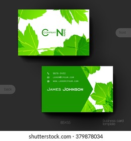 Business card vector template with autumn leaf ornament background. Creative modern design