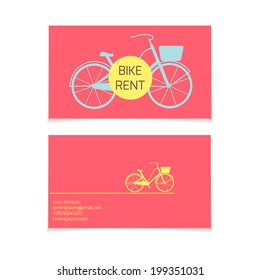business card vector template. bicycle rent theme.