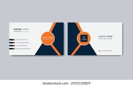 Business Card Vector template, with dark blue and orange color,
