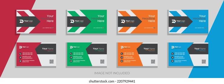 Plantilla de vectores de tarjetas de visita. Ilustración de vectores de estilo plano. Diseño de galería de arte. 4 Combinaciones de colores. Plantilla de impresión