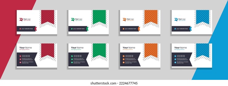 Business Card Vector Template. Flat Style Vector Illustration. Stationery Design. 4 Color Combinations. Print Template
