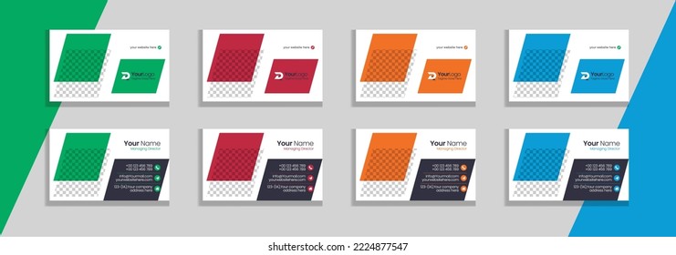 Plantilla de vectores de tarjetas de visita. Ilustración de vectores de estilo plano. Diseño de galería de arte. 4 Combinaciones de colores. Plantilla de impresión
