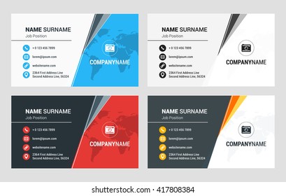 Business Card Vector Template. Flat Style Vector Illustration. Stationery Design. 4 Color Combinations. Print Template