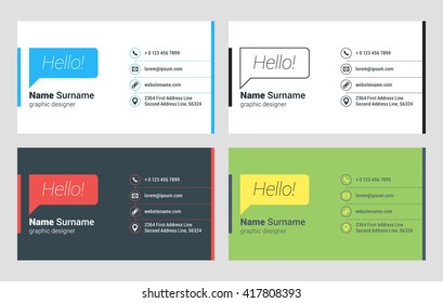 Business Card Vector Template. Flat Style Vector Illustration. Stationery Design. 4 Color Combinations. Print Template