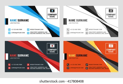 Business Card Vector Template. Flat Style Vector Illustration. Stationery Design. 4 Color Combinations. Print Template