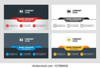 Business Card Vector Template. Flat Style Vector Illustration. Stationery Design. 4 Color Combinations. Print Template