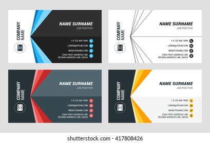 Business Card Vector Template. Flat Style Vector Illustration. Stationery Design. 4 Color Combinations. Print Template