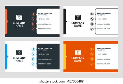 Business Card Vector Template. Flat Style Vector Illustration. Stationery Design. 4 Color Combinations. Print Template