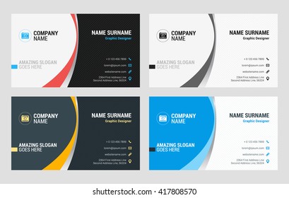 Business Card Vector Template. Flat Style Vector Illustration. Stationery Design. 4 Color Combinations. Print Template