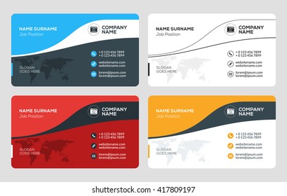 Business Card Vector Template. Flat Style Vector Illustration. Stationery Design. 4 Color Combinations. Print Template