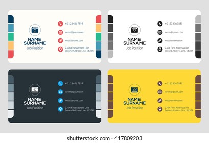 Business Card Vector Template. Flat Style Vector Illustration. Stationery Design. 4 Color Combinations. Print Template