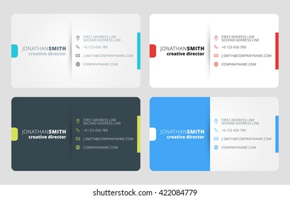 Business Card Vector Template. Flat Style Vector Illustration. Stationery Design. 4 Color Variations. Print Template