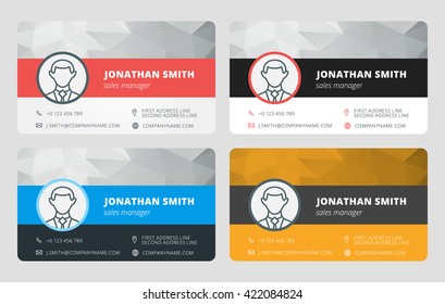 Business Card Vector Template. Flat Style Vector Illustration. Stationery Design. 4 Color Variations. Print Template