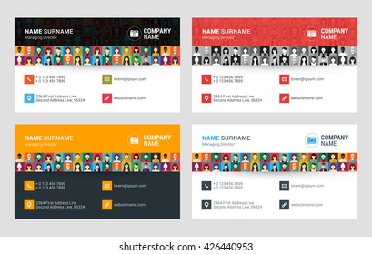 Business Card Vector Template. Flat Style Vector Illustration. Stationery Design. 4 Color Variations. Print Template