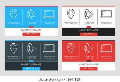 Business Card Vector Template. Flat Style Vector Illustration. Stationery Design. 4 Color Variations. Print Template