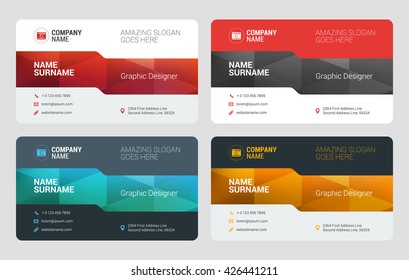 Business Card Vector Template. Flat Style Vector Illustration. Stationery Design. 4 Color Variations. Print Template