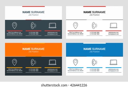 Business Card Vector Template. Flat Style Vector Illustration. Stationery Design. 4 Color Variations. Print Template