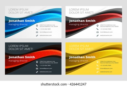 Business Card Vector Template. Flat Style Vector Illustration. Stationery Design. 4 Color Variations. Print Template