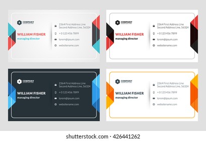 Business Card Vector Template. Flat Style Vector Illustration. Stationery Design. 4 Color Variations. Print Template