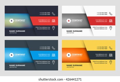Business Card Vector Template. Flat Style Vector Illustration. Stationery Design. 4 Color Variations. Print Template