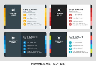 Business Card Vector Template. Flat Style Vector Illustration. Stationery Design. 4 Color Variations. Print Template