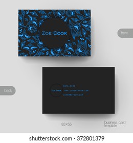Business card vector template with floral ornament background. Creative modern design