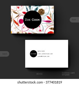 Business card vector template with floral ornament background. Creative modern design