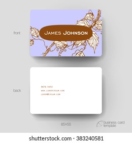 Business card vector template with grapes ornament background. Creative modern design