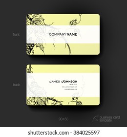 Business card vector template with grapes ornament background. Creative modern design