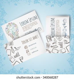 Business card vector template. Hand drawn elements.