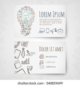 Business card vector template. Hand drawn elements.