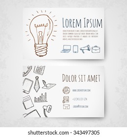 Business card vector template. Hand drawn elements.