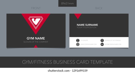 Business card vector template layout design for sport club, gym. Fitness icon with website, contacts, name 
