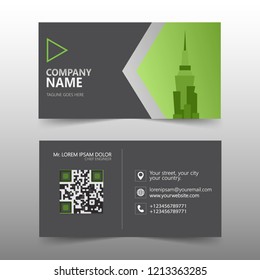 BUSINESS CARD VECTOR TEMPLATE.  NEON GLASS METALIC EFFECT WITH A VECTOR CITY WALLPAPER