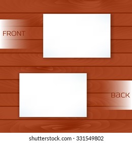 Business card vector template on wooden background. Vector illustration for branding. Mock-up for your design.