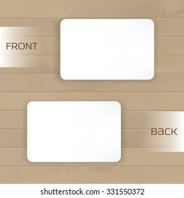 Business card vector template on wooden background. Vector illustration for branding. Mock-up for your design.
