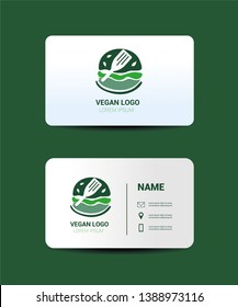 Business card with a vegan logo in the shape of a vegan burger and green color with a spatula perfect for vegan kitchen and restaurant