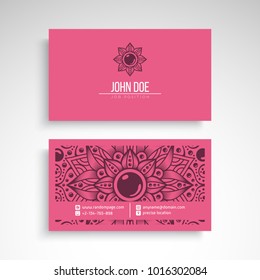 Business Card. Vintage decorative elements. Ornamental floral business cards or invitation with mandala