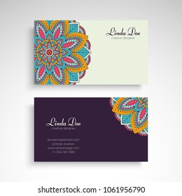 Business Card. Vintage decorative elements. Ornamental floral business cards or invitation with mandala