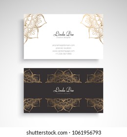 Business Card. Vintage decorative elements. Ornamental floral business cards or invitation with mandala