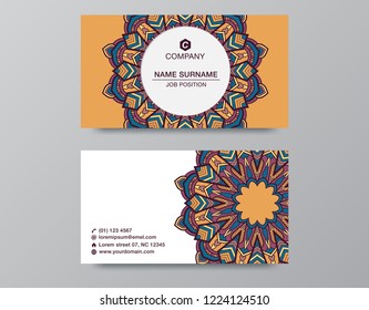 Business Card. Vintage decorative elements. Ornamental floral business cards or invitation with mandala