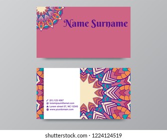 Business Card. Vintage decorative elements. Ornamental floral business cards or invitation with mandala